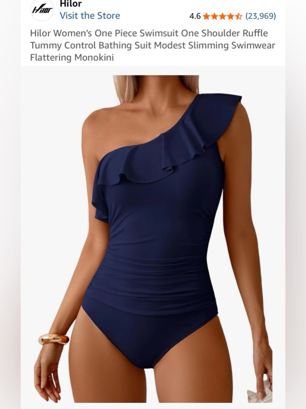 Hilor~ One-Shoulder Ruffle One-Piece Swimsuit - Navy